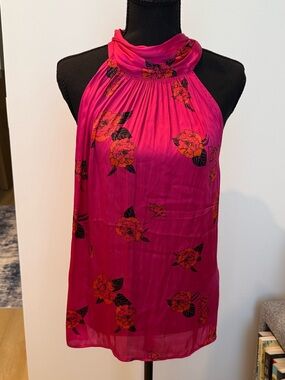 Banana Republic Silk Rose Print, tie neck halter - Large NWOT